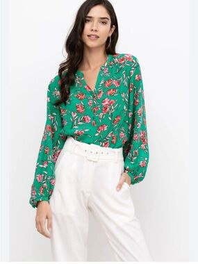 YUMI KIM Women's Dandelion Emerald Mia Top 100% Silk Medium Luxury Floral
